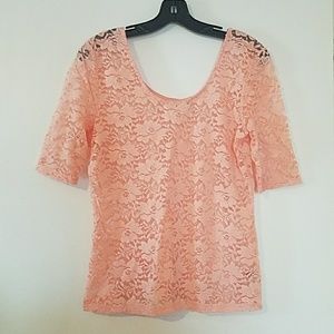 XL Pink lace scoop neck short sleeve top Mudd